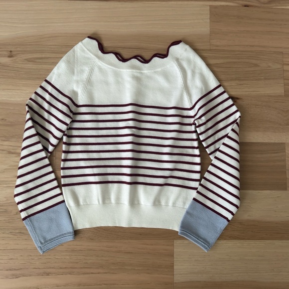 Lightweight preppy pullover round scallop neckline sweater striped size Small - Picture 1 of 10